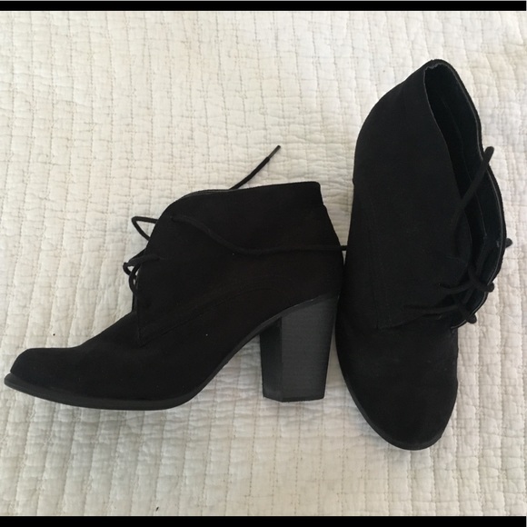 Black Suede Heel Booties - Picture 1 of 5